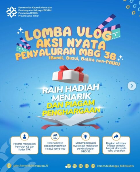 Kemendugbangga/BKKBN Jawa Timur Gelar Lomba Vlog Penyaluran MBG 3B – Detiktoday.com