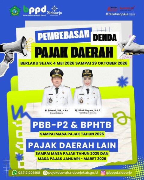 Kabar Gembira! Pemkab Sidoarjo Bebaskan Denda Pajak Daerah Mulai Mei hingga Oktober 2026 – Detiktoday.com
