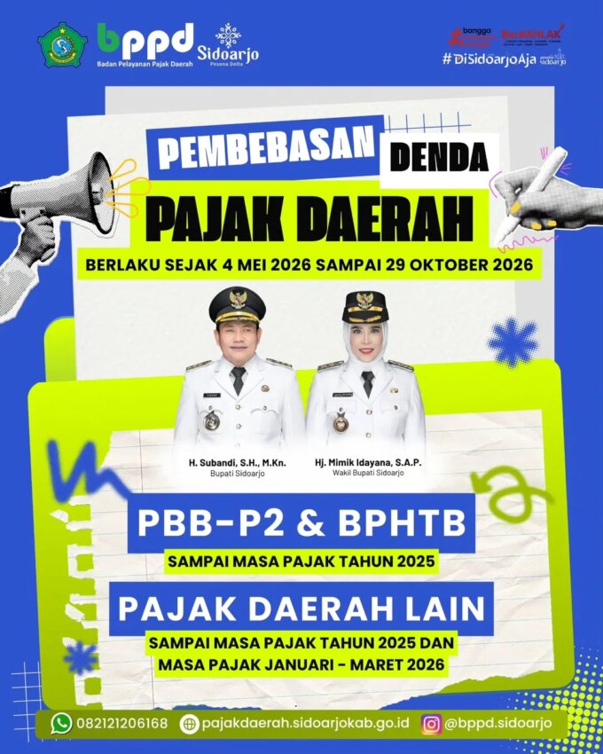 Kabar Gembira! Pemkab Sidoarjo Bebaskan Denda Pajak Daerah Mulai Mei hingga Oktober 2026 – Detiktoday.com