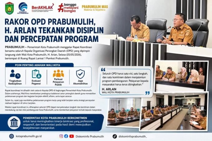 Rakor OPD Prabumulih, Wako Cak Arlan Tekankan Disiplin dan Percepatan Program – Detiktoday.com