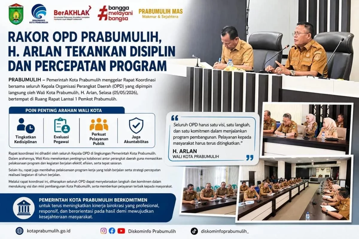 Rakor OPD Prabumulih, Wako Cak Arlan Tekankan Disiplin dan Percepatan Program – Detiktoday.com