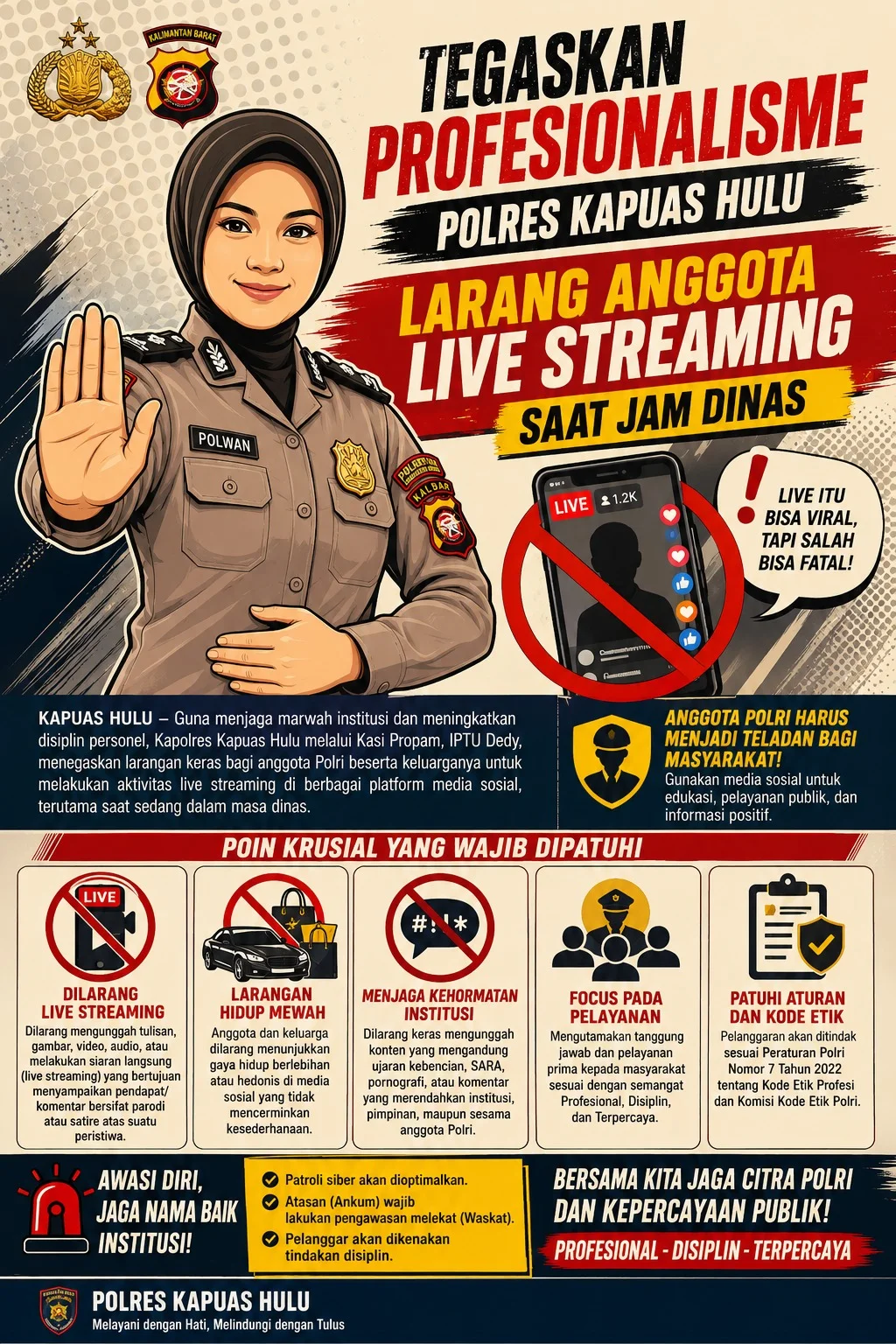 Jaga Wibawa Korps, Polres Kapuas Hulu Resmi Haramkan Live Streaming Anggota Saat Jam Dinas – Detiktoday.com