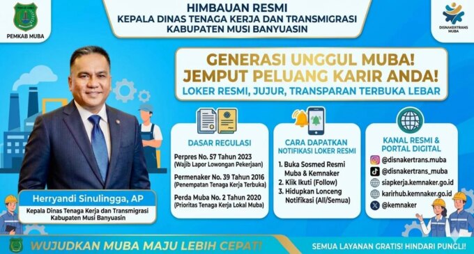 Loker Resmi, Pantau Jaringan Satu Pintu Disnakertrans Muba dan Kemnaker RI – Detiktoday.com