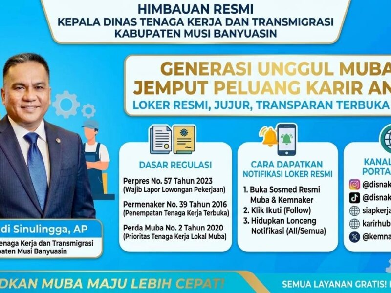 Loker Resmi, Pantau Jaringan Satu Pintu Disnakertrans Muba dan Kemnaker RI – Detiktoday.com