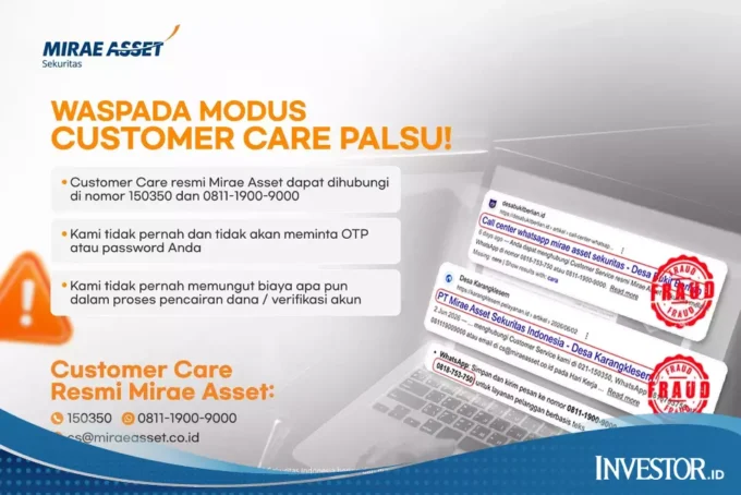 Waspadai Customer Service Palsu, Mirae Asset Ingatkan Investor Verifikasi Kanal Resmi