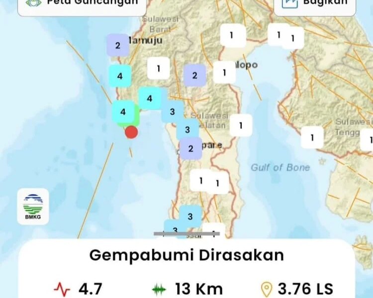 Gempa 4,7 SR Laut Polewali Mandar Sulbar, Getaran Terasa hingga Makassar – Detiktoday.com