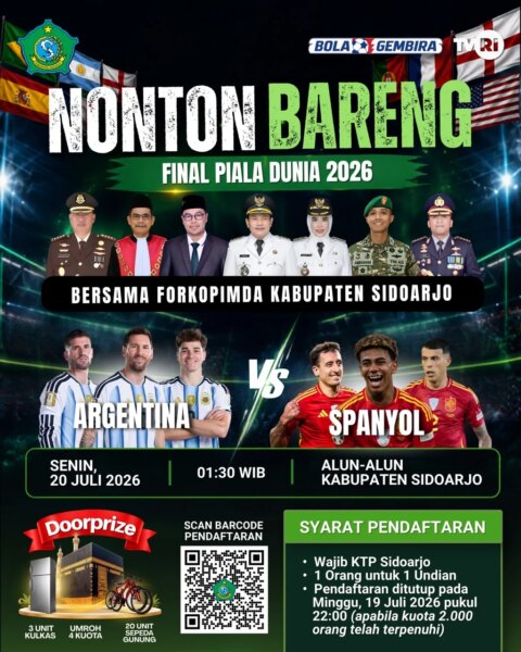 Nobar Final Piala Dunia 2026 di Alun-Alun Sidoarjo, Nonton Argentina vs Spanyol Berhadiah 4 Tiket Umrah Gratis  – Detiktoday.com