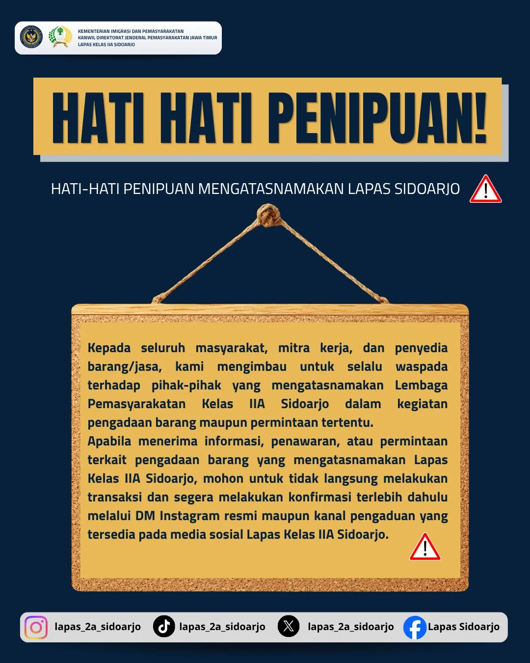 Lapas Kelas IIA Sidoarjo Imbau Waspada Penipuan Berkedok Pengadaan Barang – Detiktoday.com