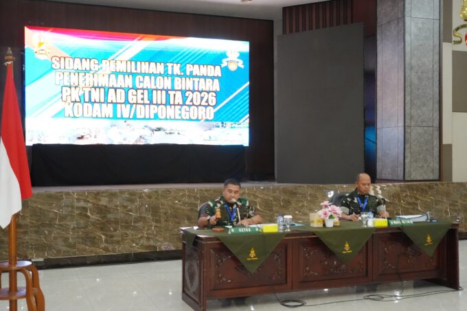 Kasdam IV/Diponegoro Pimpin Sidang Seleksi Caba PK TNI AD Gelombang III TA. 2026, Kualitas Jadi Prioritas