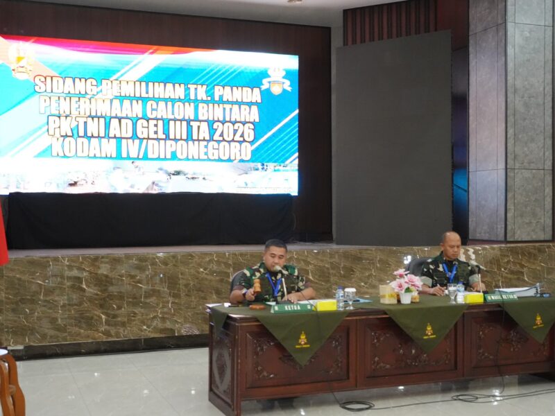 Kasdam IV/Diponegoro Pimpin Sidang Seleksi Caba PK TNI AD Gelombang III TA. 2026, Kualitas Jadi Prioritas