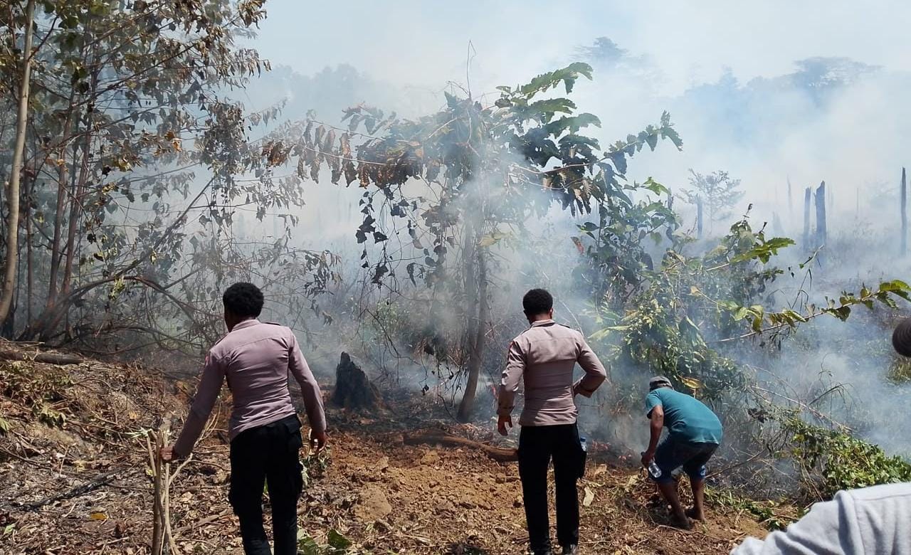 Karhutla Melanda KM 8 Malakuli, Polsek Karas dan Warga Berjibaku Jinakkan Api – Detiktoday.com