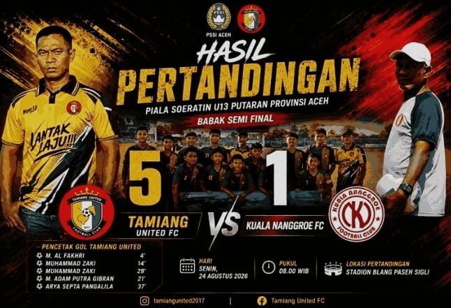 Tamiang United FC Melaju ke Babak Final Piala Soeratin U-13 Putaran Provinsi Aceh 2026 – Detiktoday.com