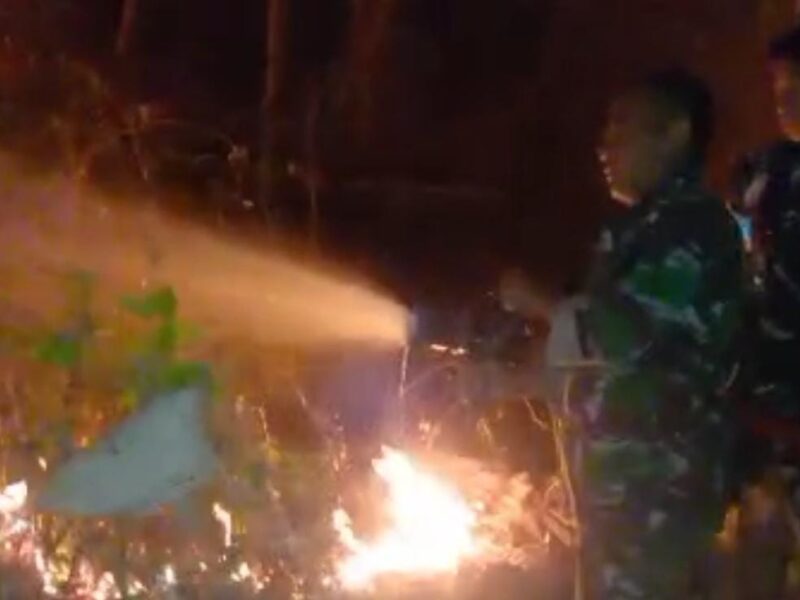 Babinsa Bersama Yon TP dan Warga, Padamkan Kebakaran Lahan di Gunung Krandegan