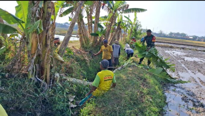 Lancarkan Irigasi Pertanian, Babinsa Ponorogo Kerja Bakti Bersama Warga