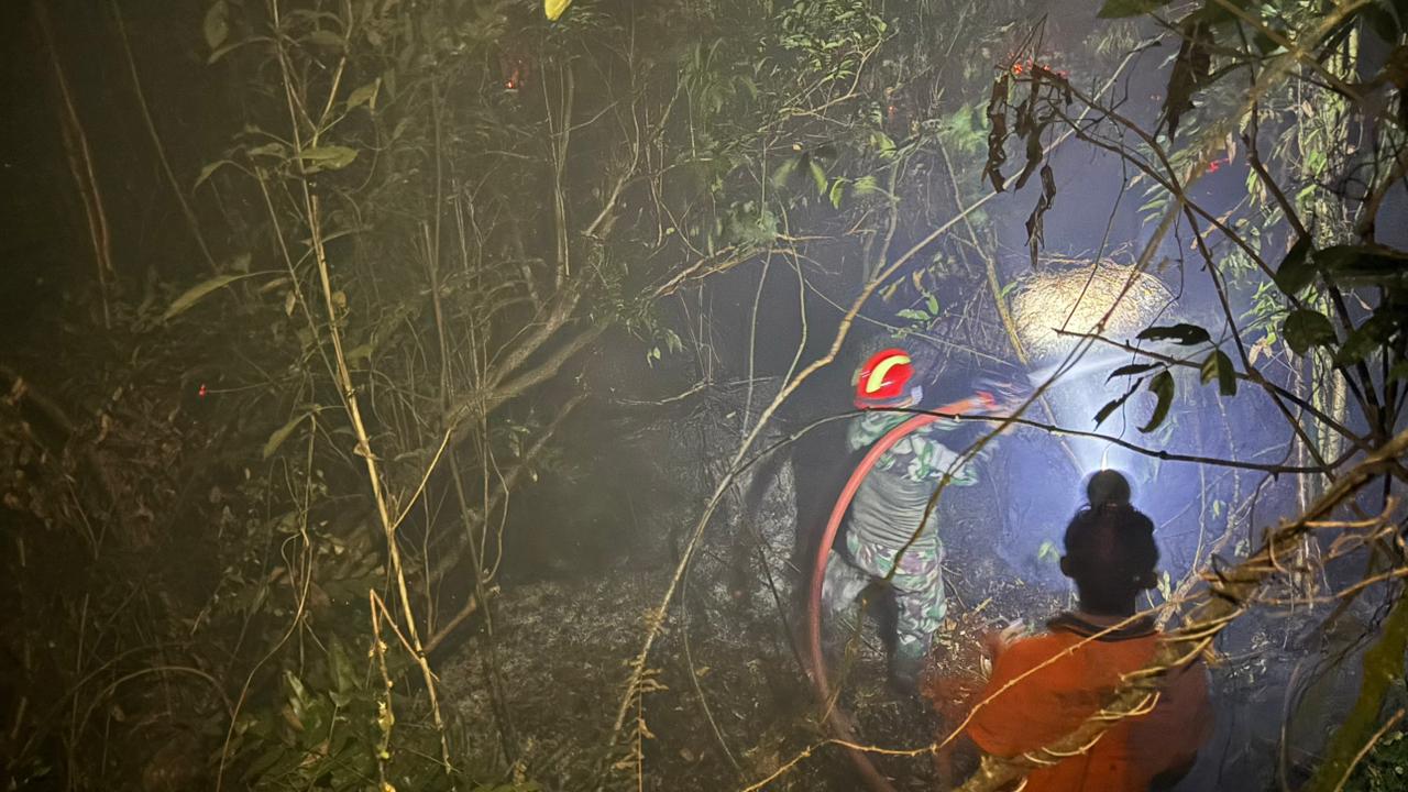 Api Mengganas, Personel Lanud H.AS Hanandjoeddin Jajaran Kodau I, Padamkan Karhutla hingga Dini Hari